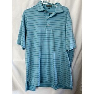 Peter Millar Mens Summer Comfort Elements E4 Polo Shirt Golf Blue Striped Large
